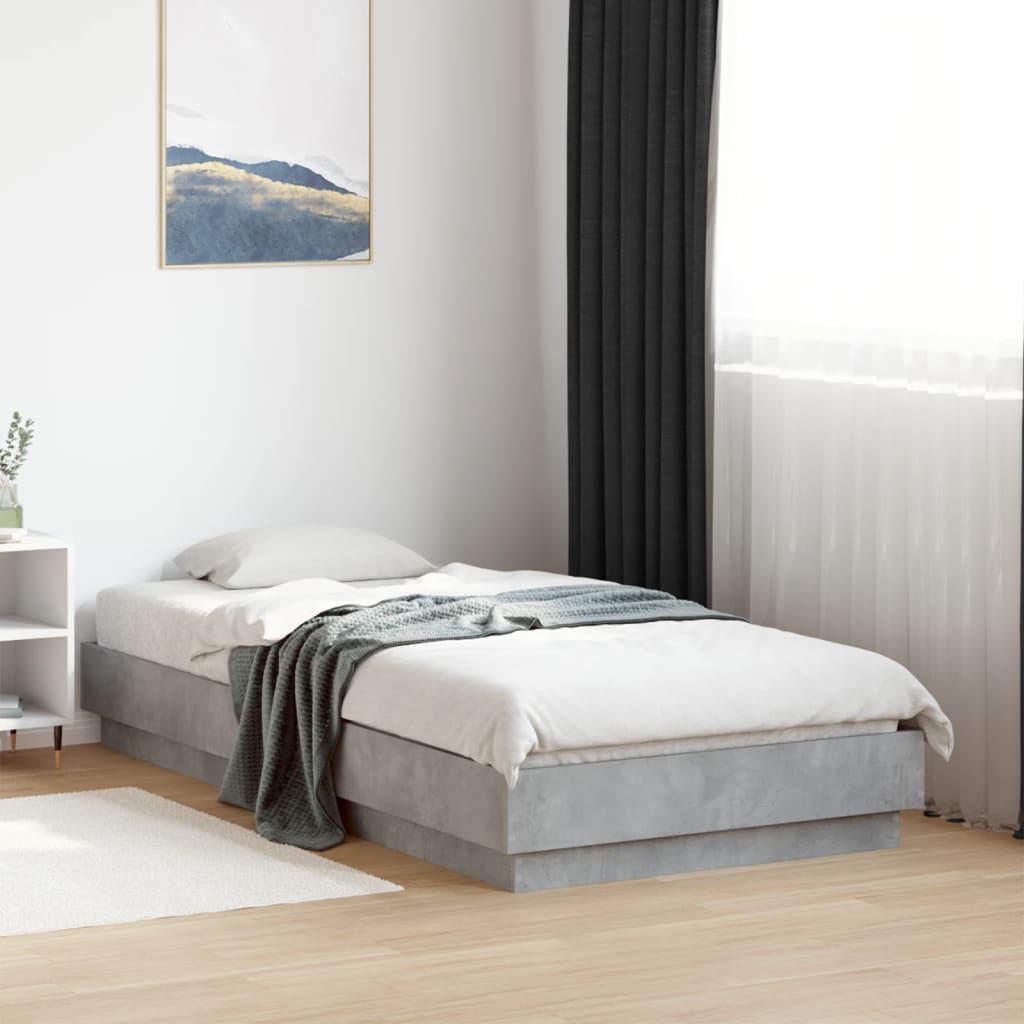 Bed frame concrete grey 75x190 cm wood material