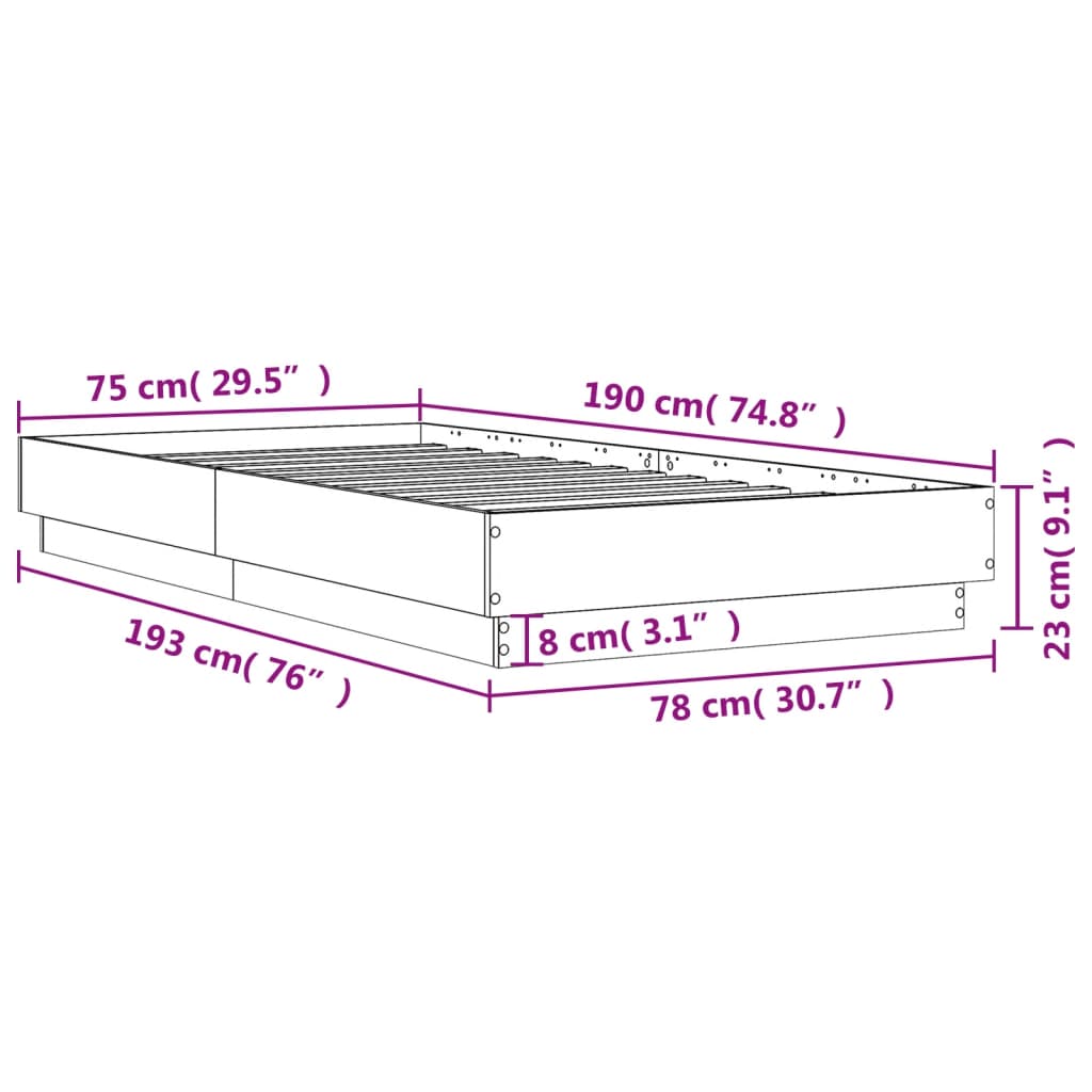 Bed frame without mattress smoked oak 75x190 cm wood material