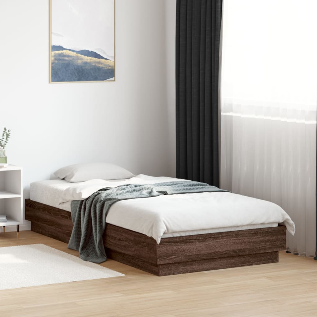 Bed frame without mattress brown oak 75x190 cm wood material