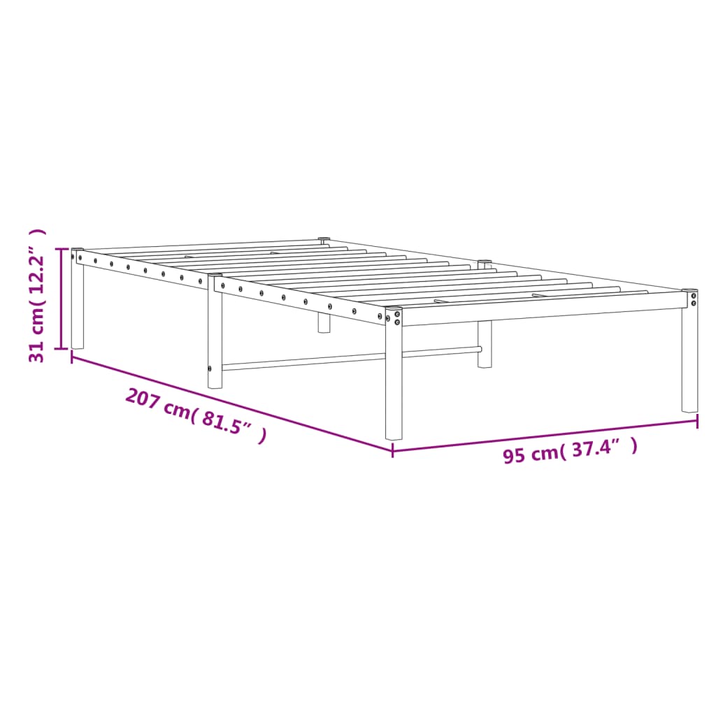 Bed frame metal black 90x200 cm