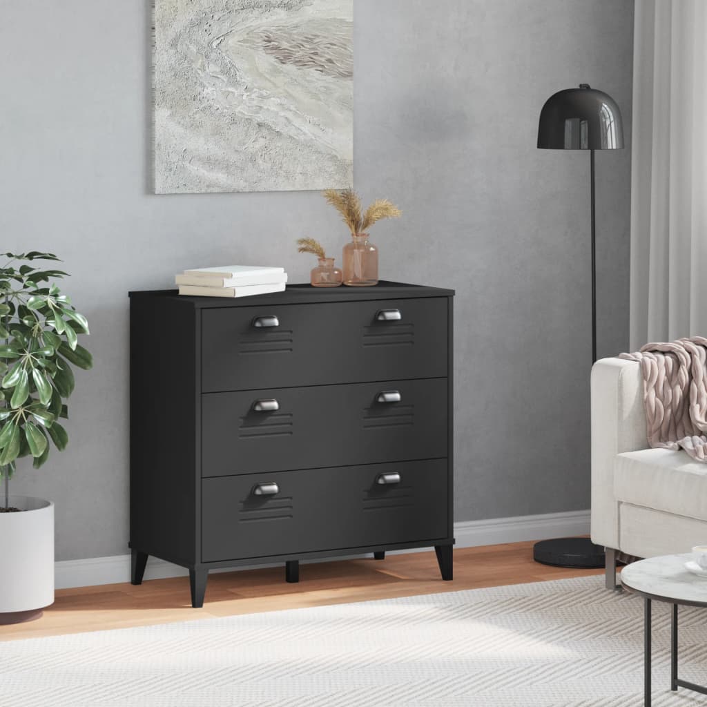 VIKEN Chest of Drawers Black Wood Material