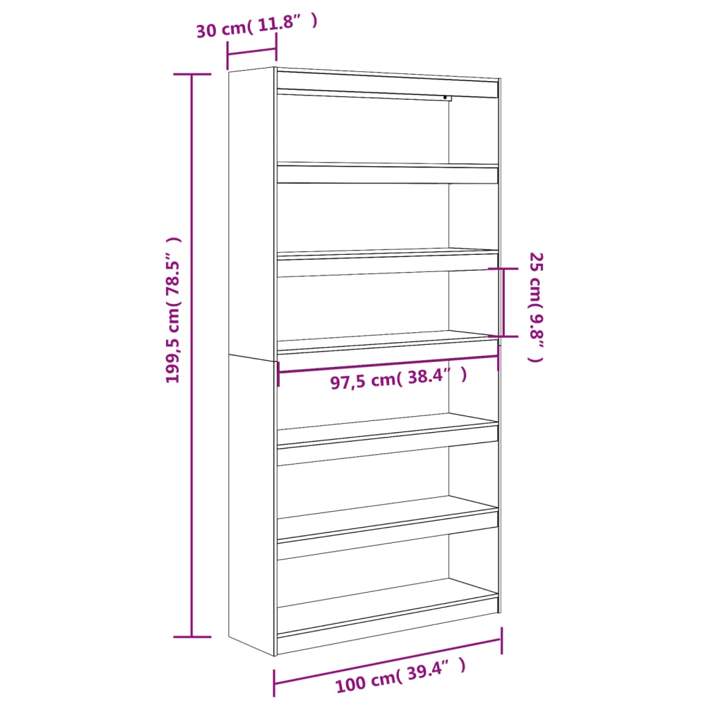 Bookshelf/room divider 100x30x199.5 cm solid pine wood