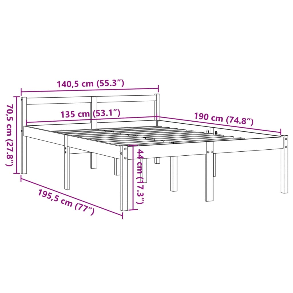 Senior bed wax brown 135x190 cm solid pine wood