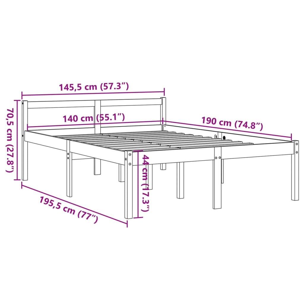 Seniorenbett Wachsbraun 140x190 cm Massivholz Kiefer