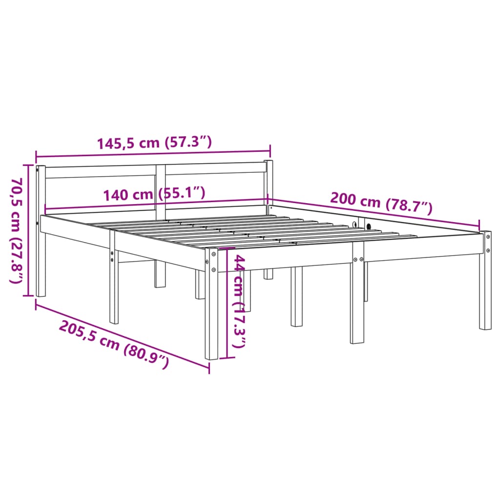 Senior bed wax brown 140x200 cm solid pine wood