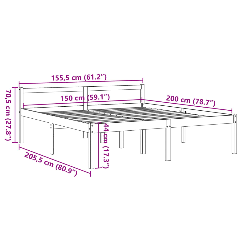 Senior bed wax brown 150x200 cm solid pine wood