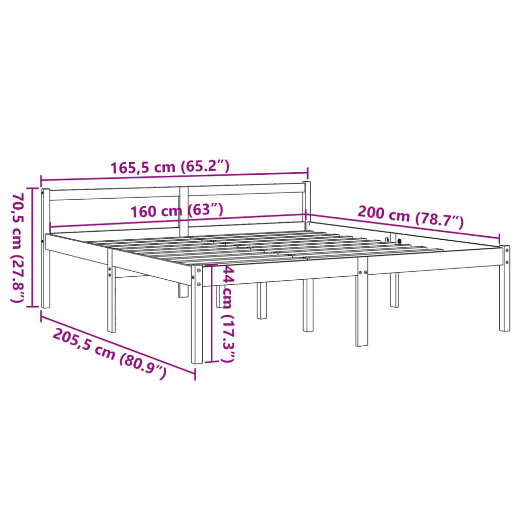 Senior bed wax brown 160x200 cm solid pine wood