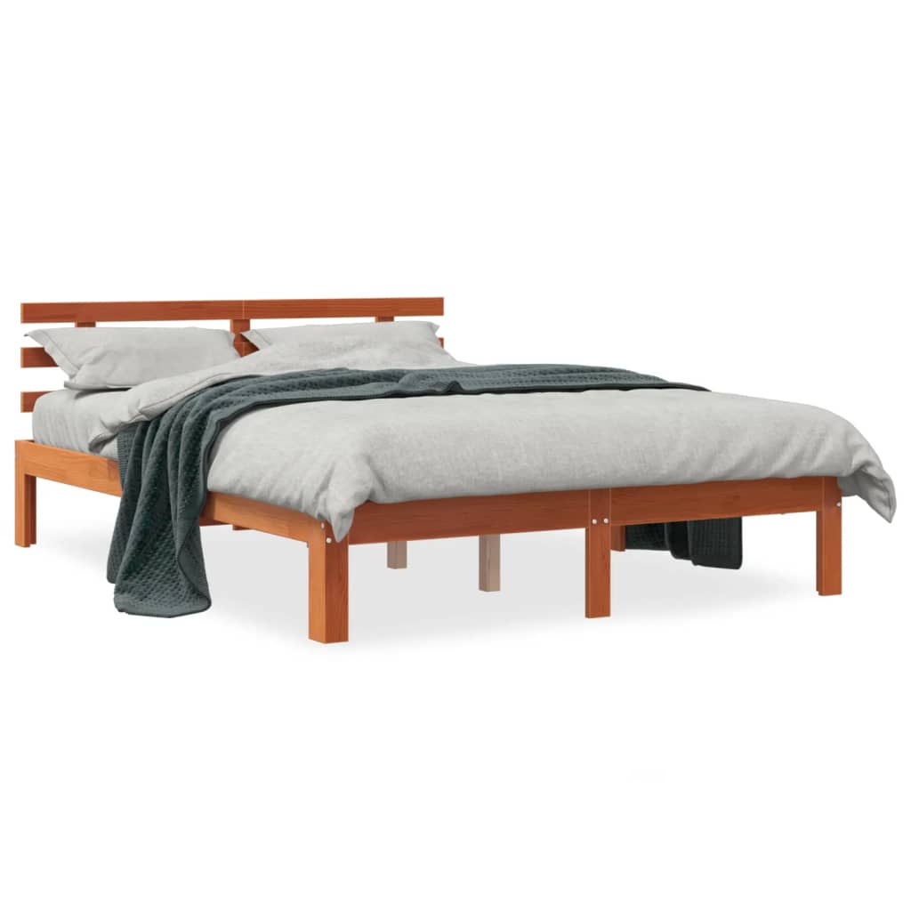 Solid wood bed without mattress wax brown 140x190 cm pinewood