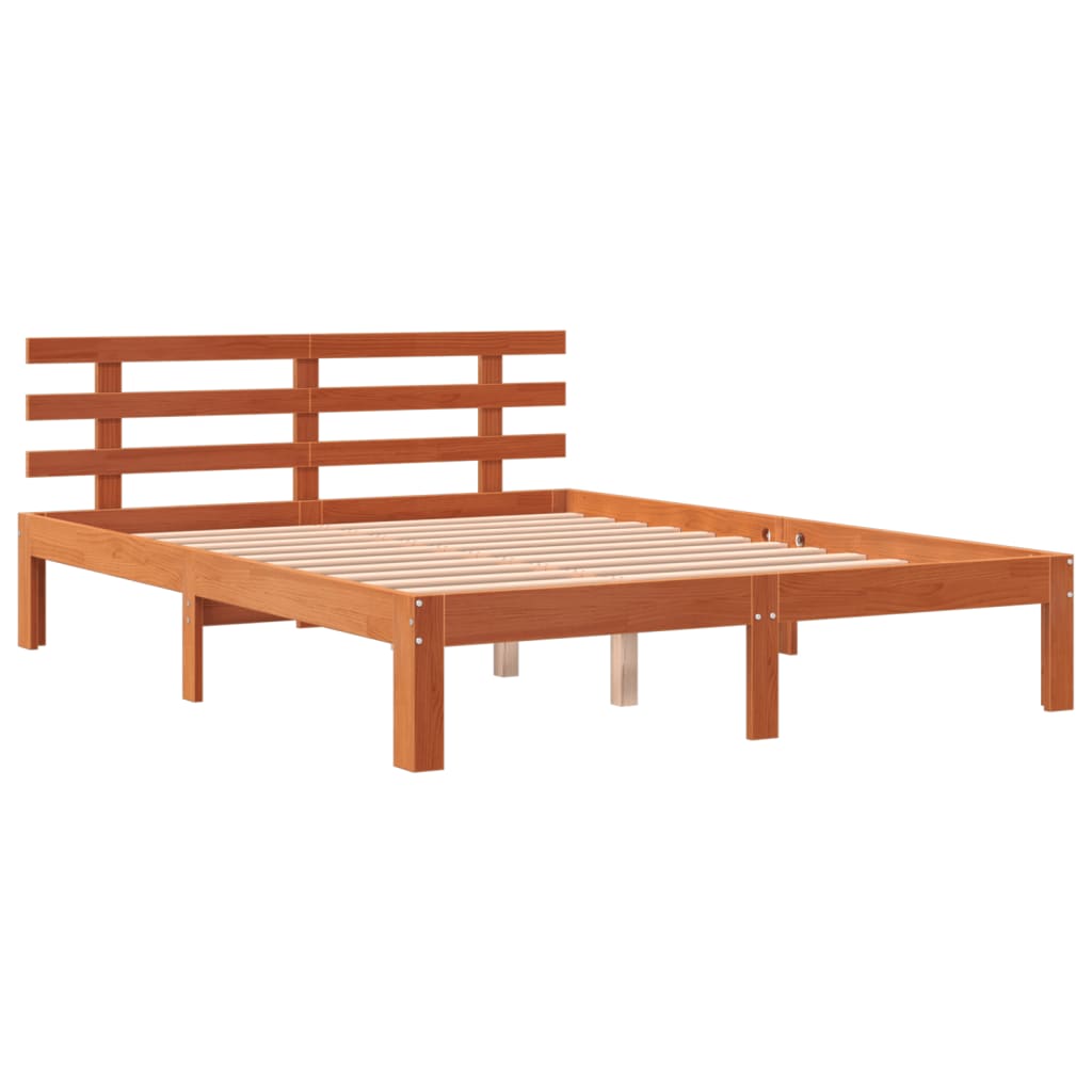 Solid wood bed without mattress wax brown 140x190 cm pinewood