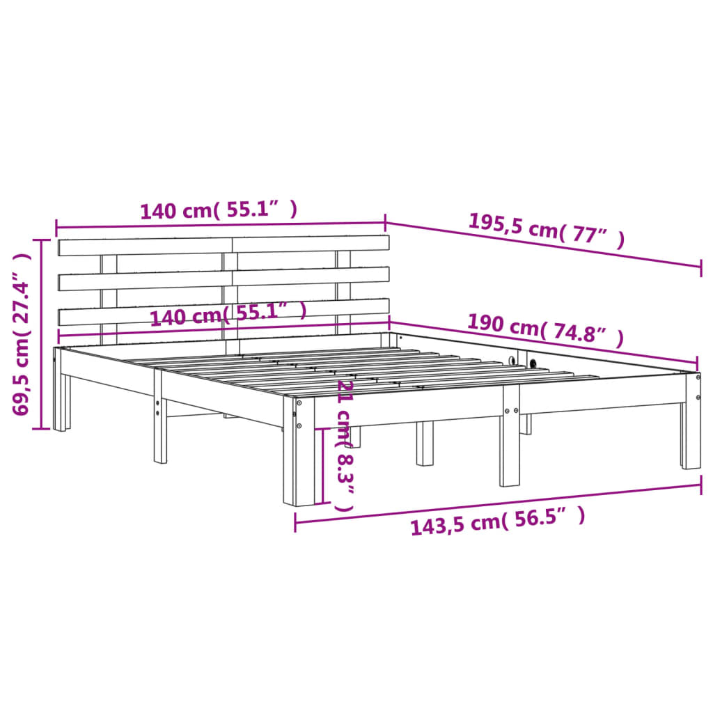 Solid wood bed without mattress wax brown 140x190 cm pinewood