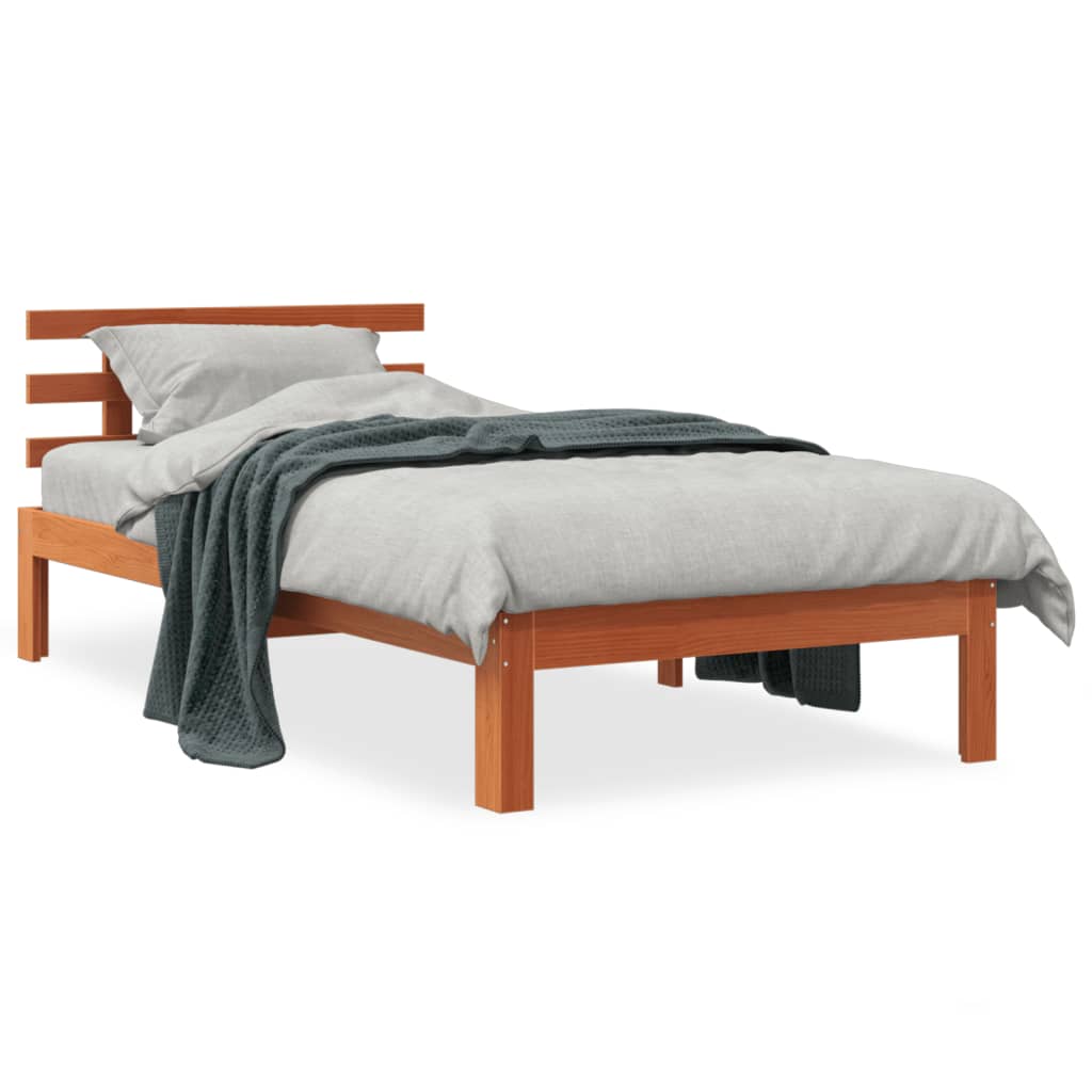 Solid wood bed without mattress wax brown 90x200 pinewood