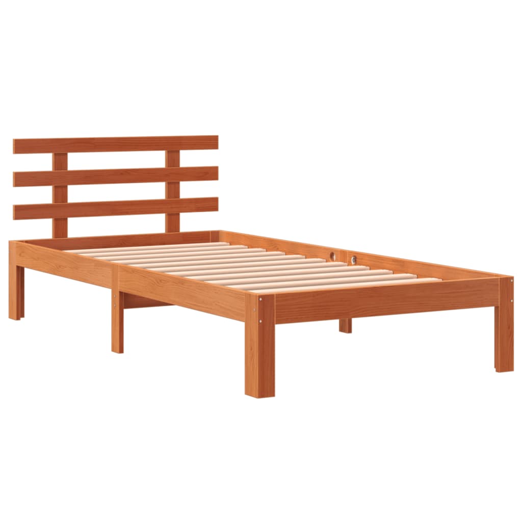 Solid wood bed without mattress wax brown 90x200 pinewood