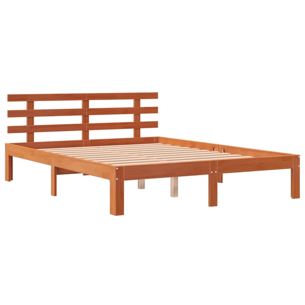 Solid wood bed without mattress wax brown 140x200 cm pinewood