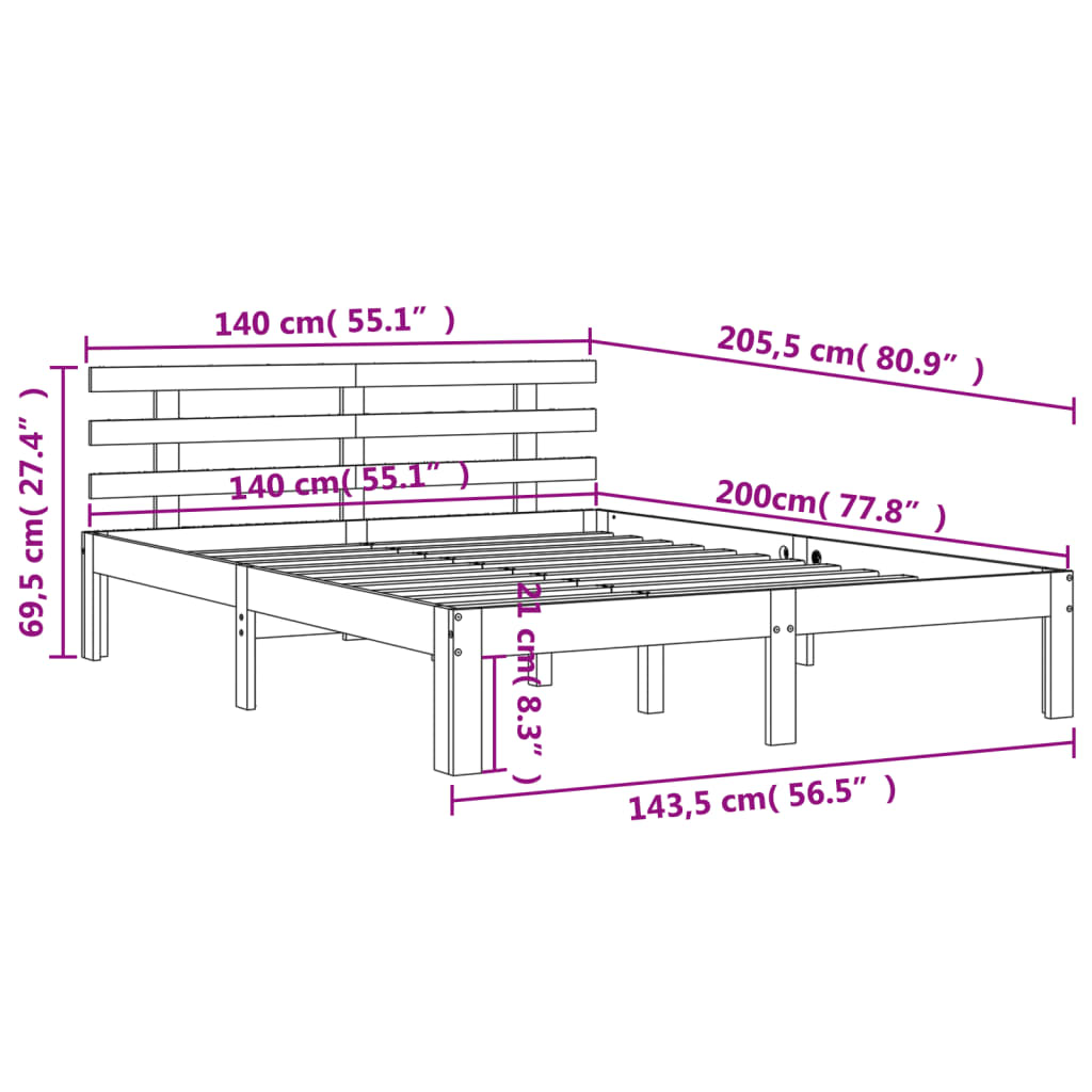 Solid wood bed without mattress wax brown 140x200 cm pinewood