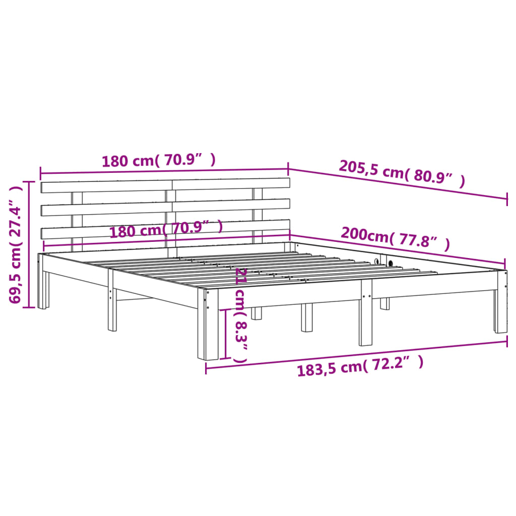 Solid wood bed without mattress wax brown 180x200 pinewood