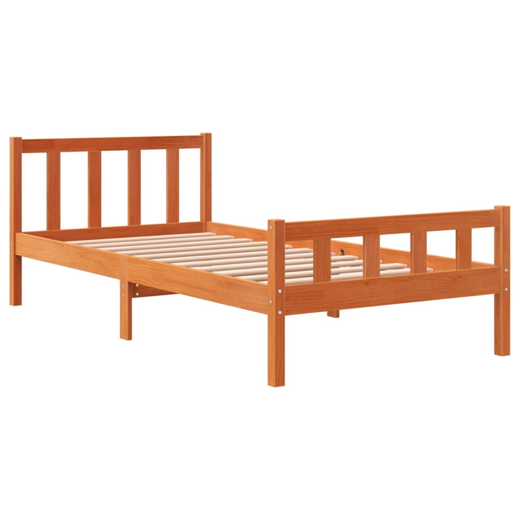 Solid wood bed without mattress wax brown 75x190 cm pinewood