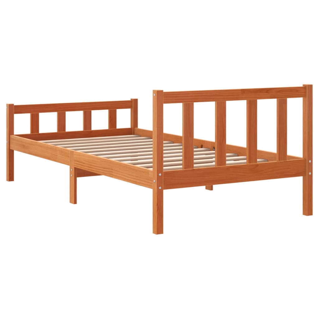 Solid wood bed without mattress wax brown 75x190 cm pinewood