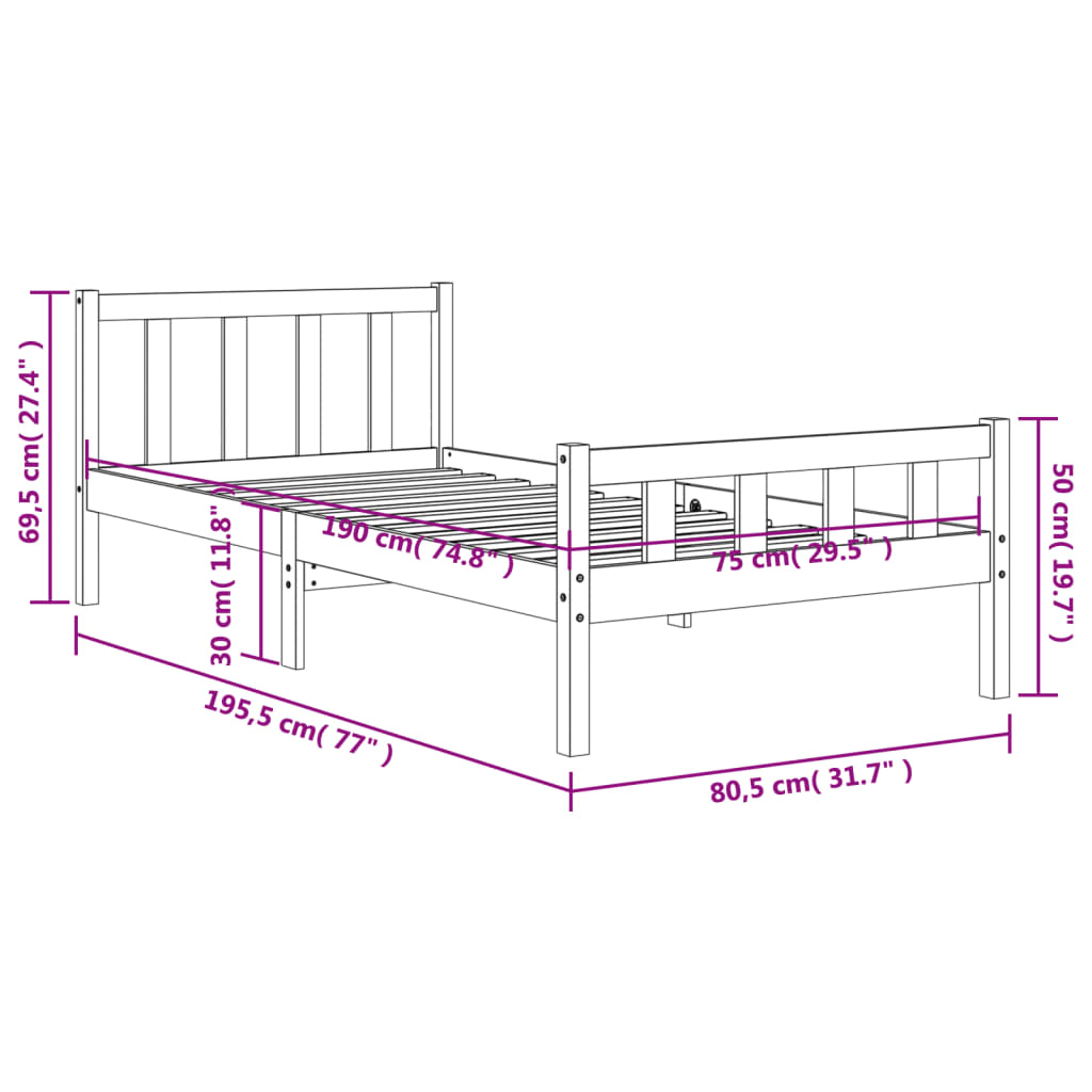 Solid wood bed without mattress wax brown 75x190 cm pinewood