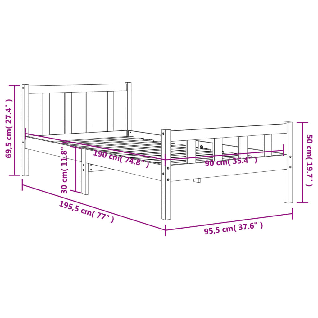 Solid wood bed without mattress wax brown 90x190 cm pinewood