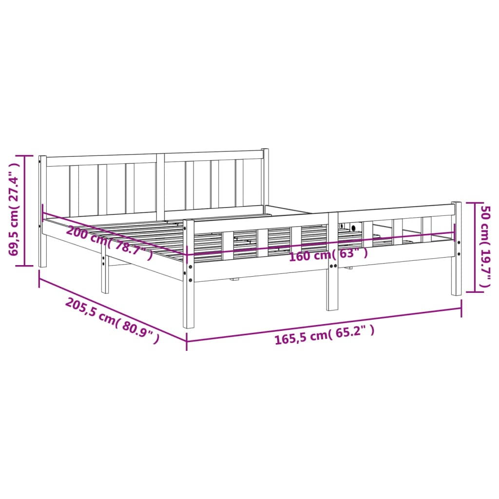 Solid wood bed without mattress wax brown 160x200 pinewood