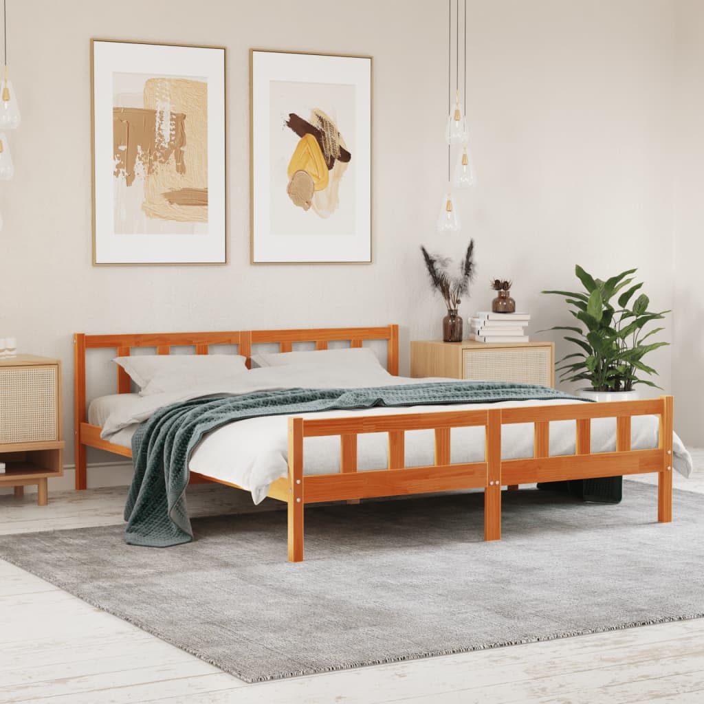 Solid wood bed without mattress wax brown 160x200 pinewood