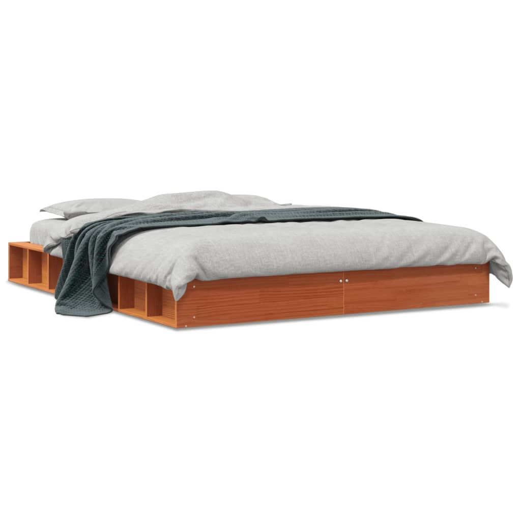 Solid wood bed without mattress wax brown 150x200 cm pinewood