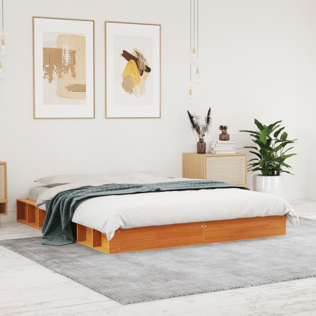 Solid wood bed without mattress wax brown 150x200 cm pinewood