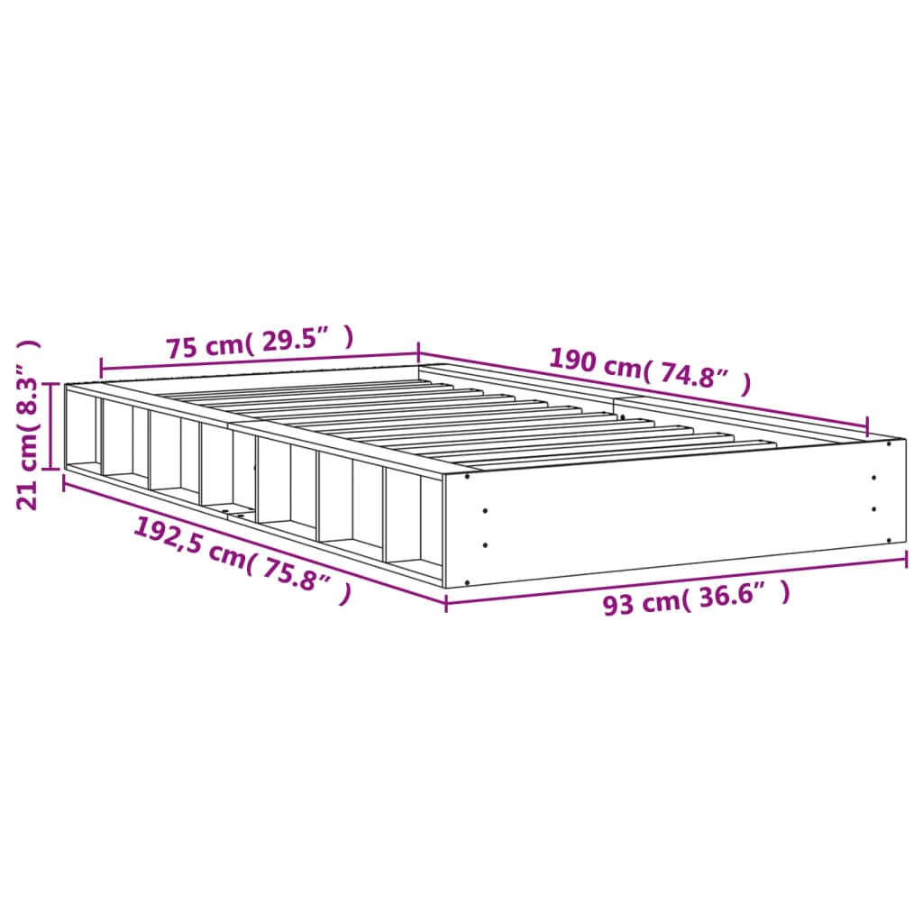 Solid wood bed without mattress wax brown 75x190 cm pinewood