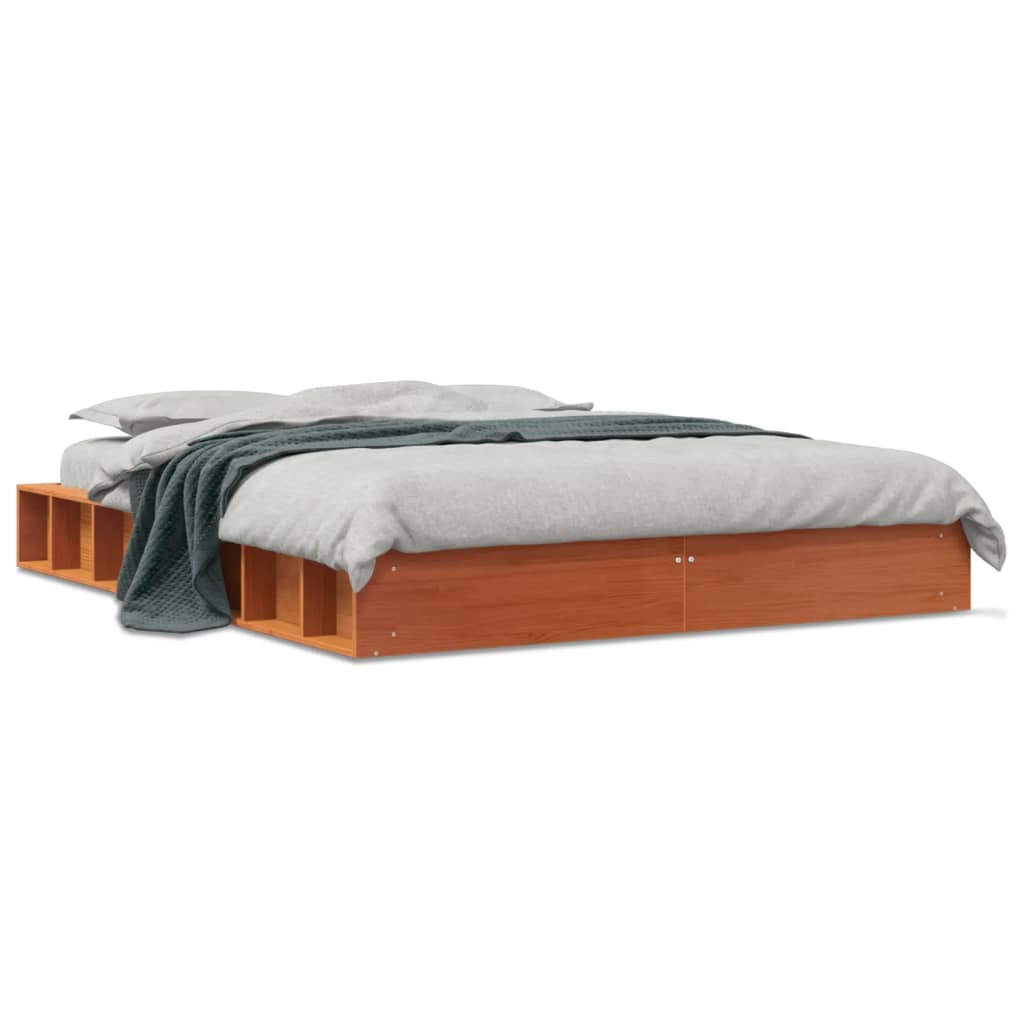 Solid wood bed without mattress wax brown 135x190 cm pinewood