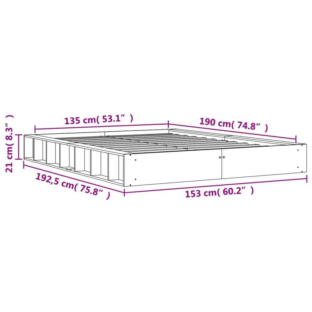 Solid wood bed without mattress wax brown 135x190 cm pinewood