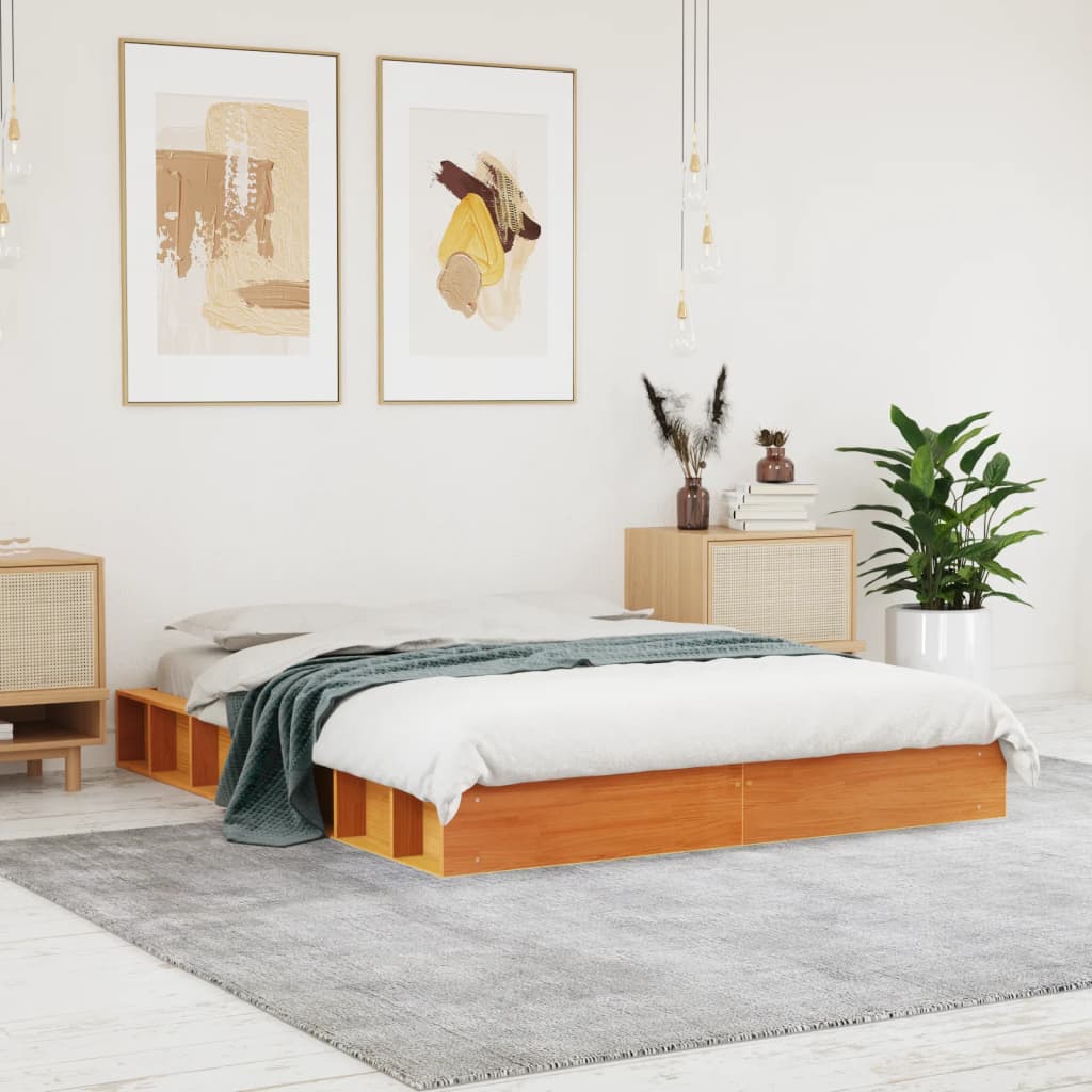 Solid wood bed without mattress wax brown 135x190 cm pinewood