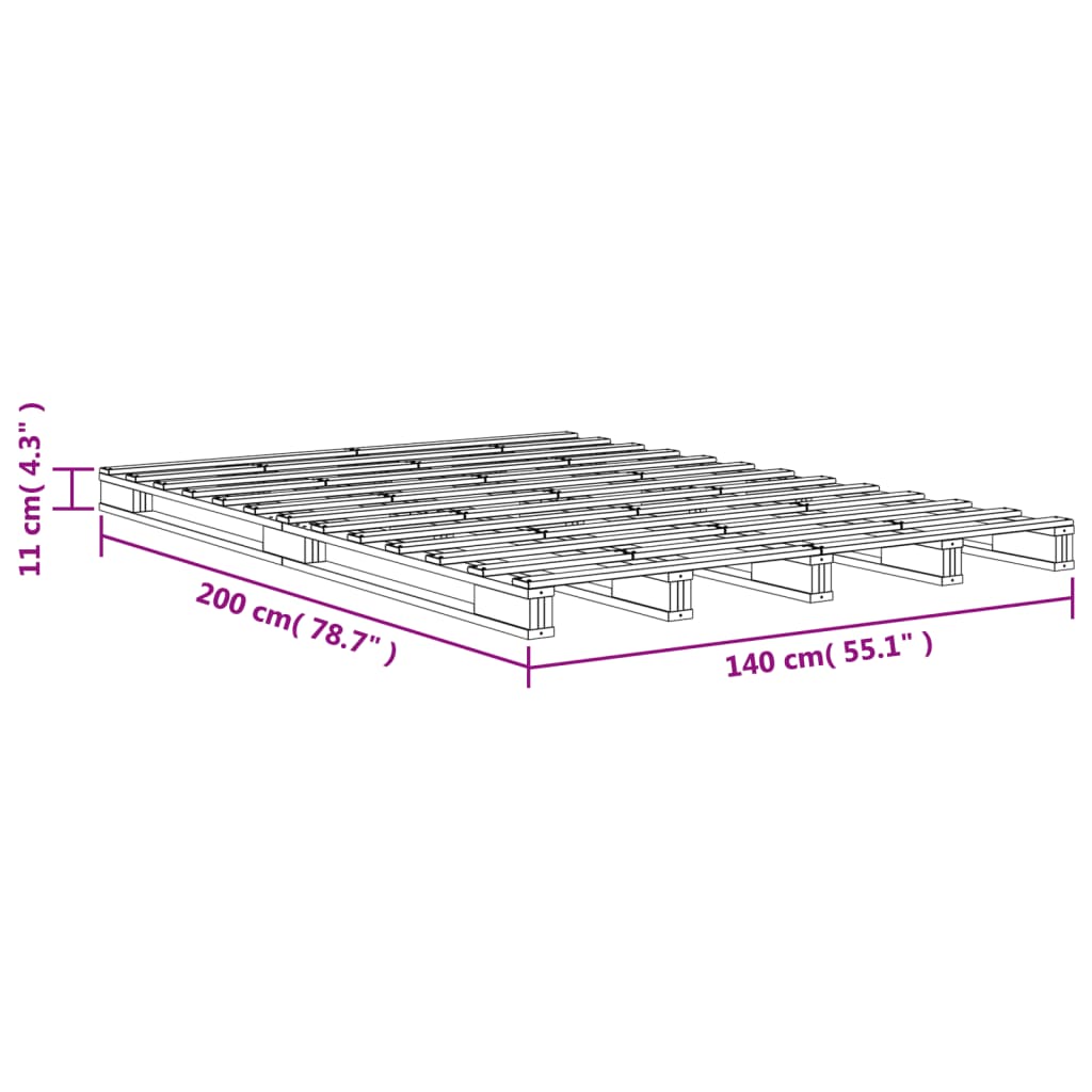 Pallet bed wax brown 140x200 cm solid pine wood