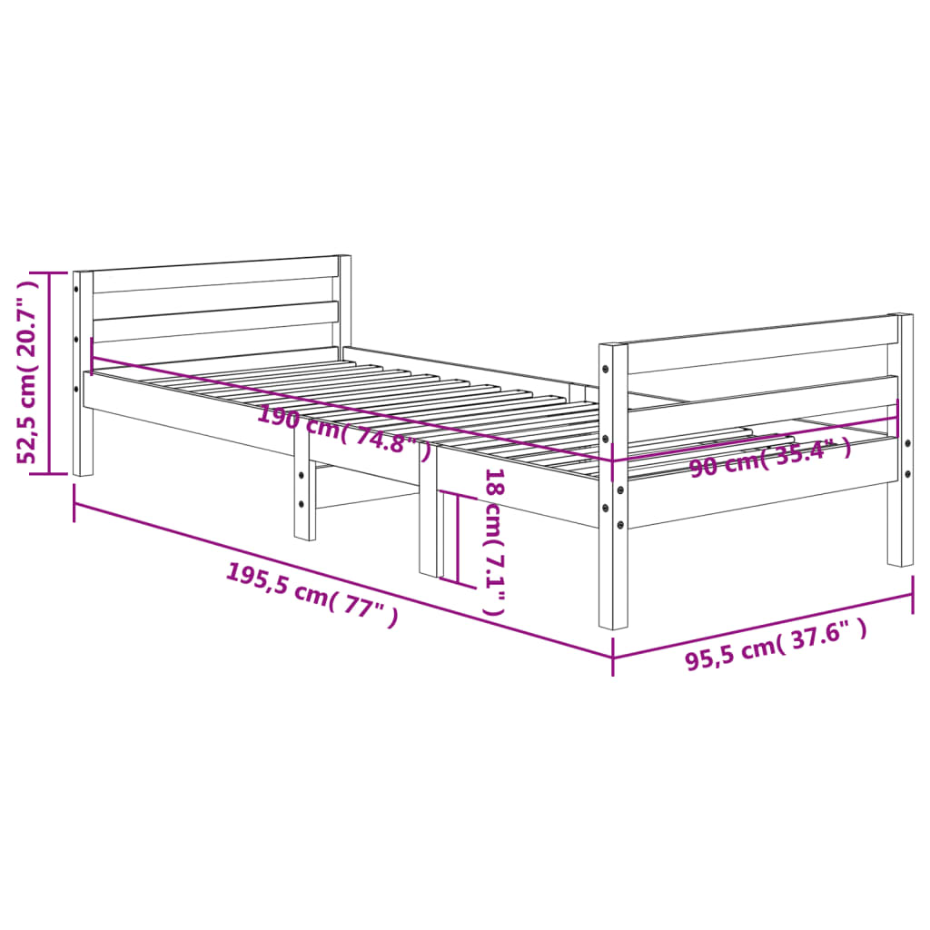 Solid wood bed without mattress wax brown 90x190 cm pinewood