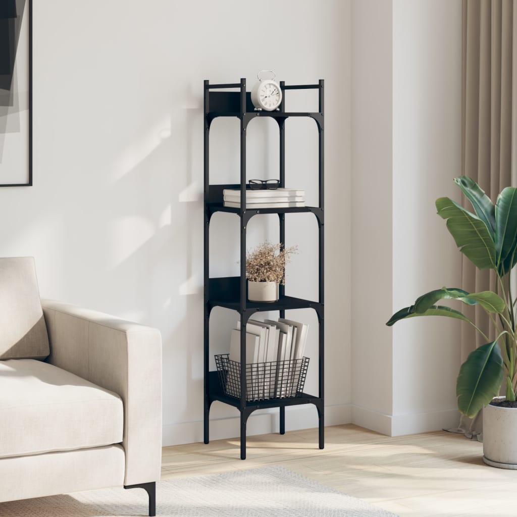 Bookcase 4 Shelves Black 35x30x138.5 cm Wood Material