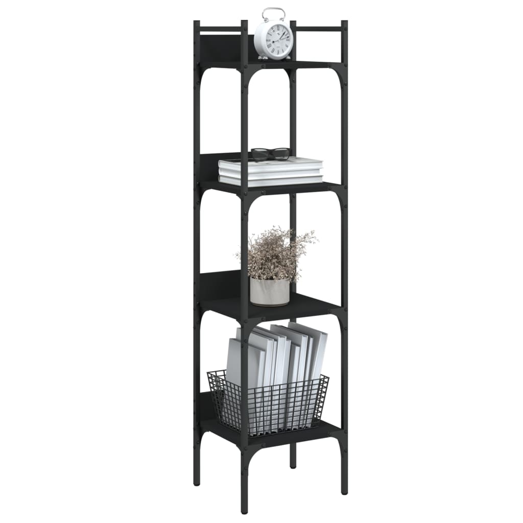 Bookcase 4 Shelves Black 35x30x138.5 cm Wood Material