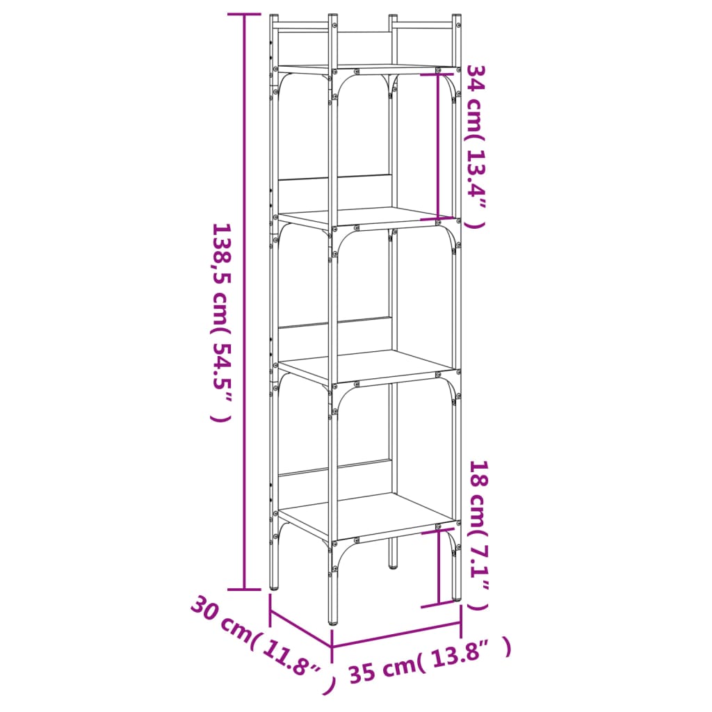 Bookcase 4 Shelves Black 35x30x138.5 cm Wood Material