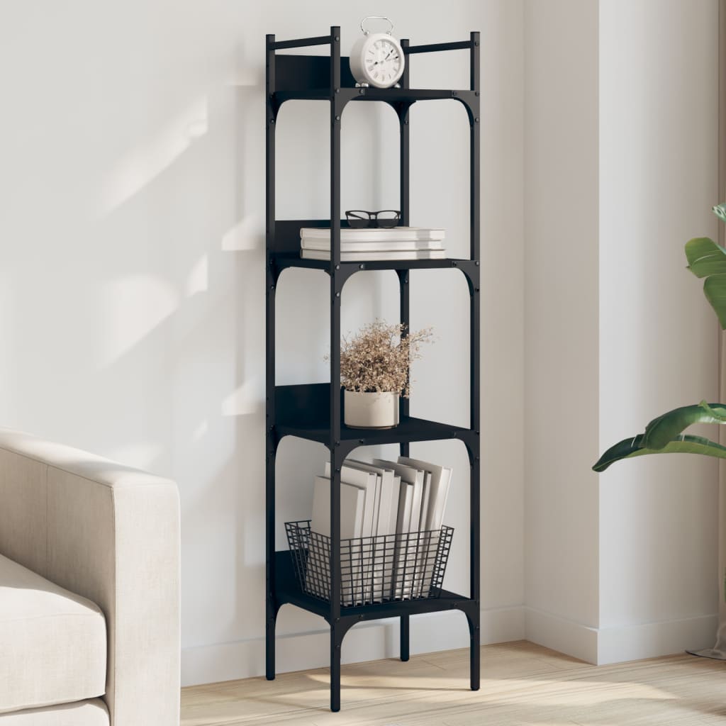 Bookcase 4 Shelves Black 35x30x138.5 cm Wood Material