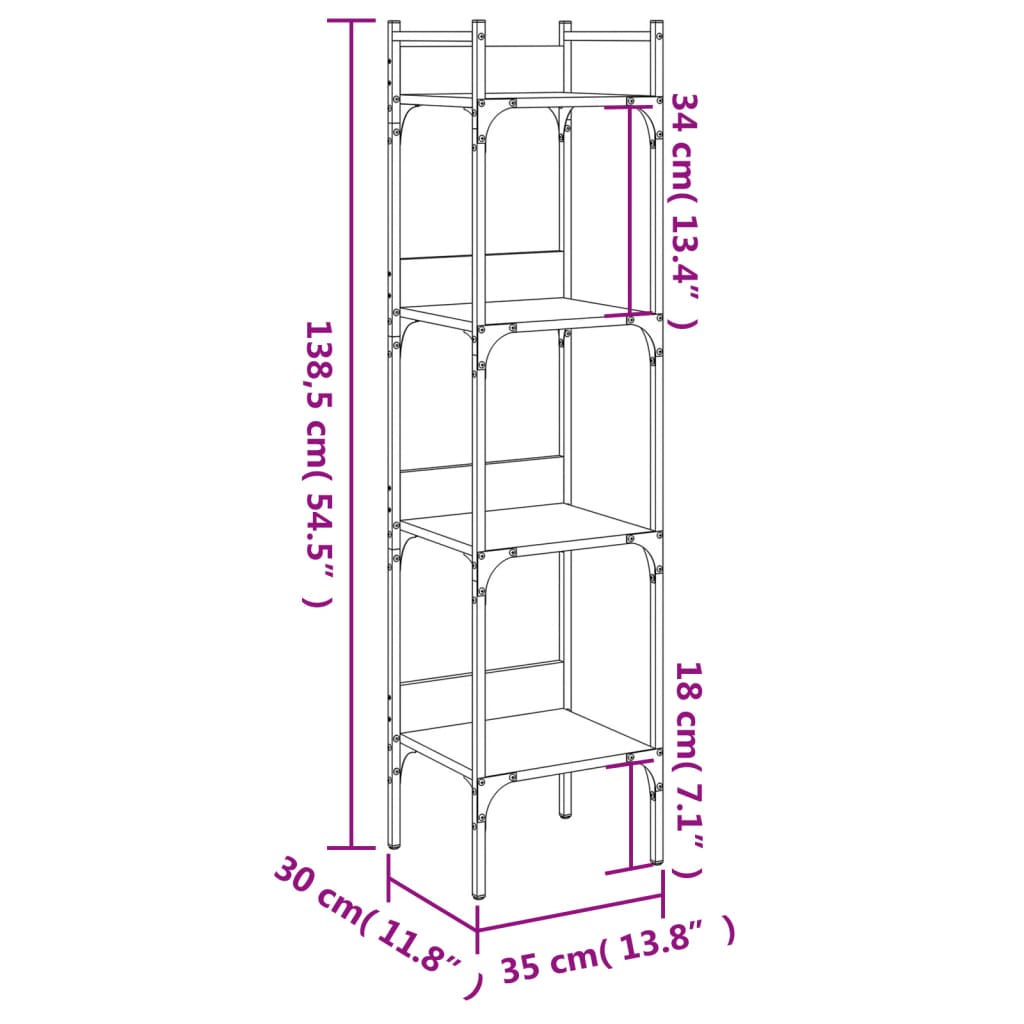 Bookcase 4 Shelves Grey Sonoma 35x30x138.5 cm Wood Material