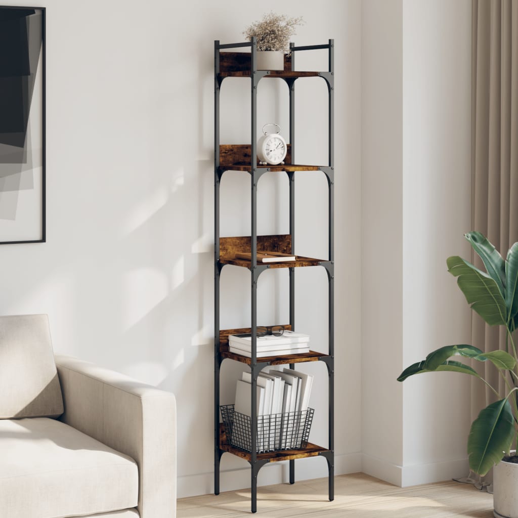 Bookcase 5 shelves smoked oak 35x30x174 cm wood material