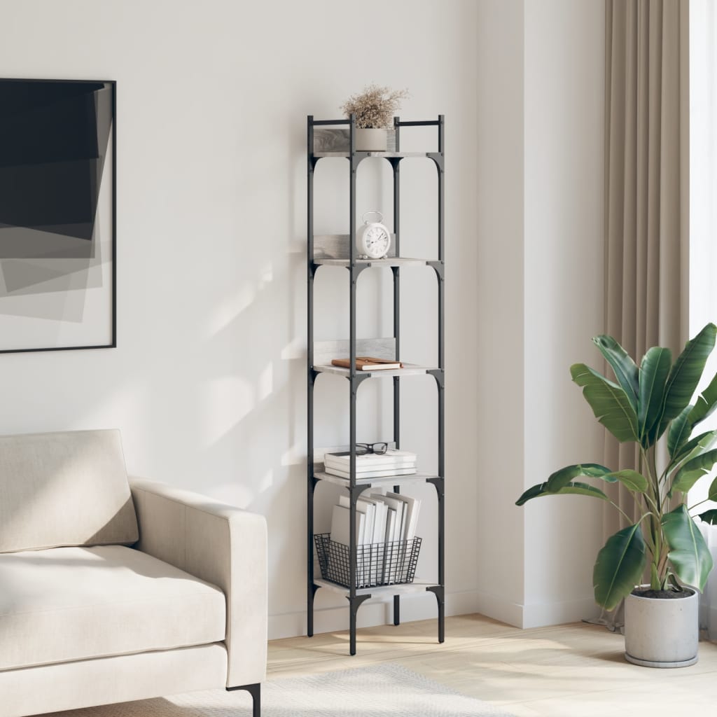 Bookcase 5 Shelves Grey Sonoma 35x30x174 cm Wood Material