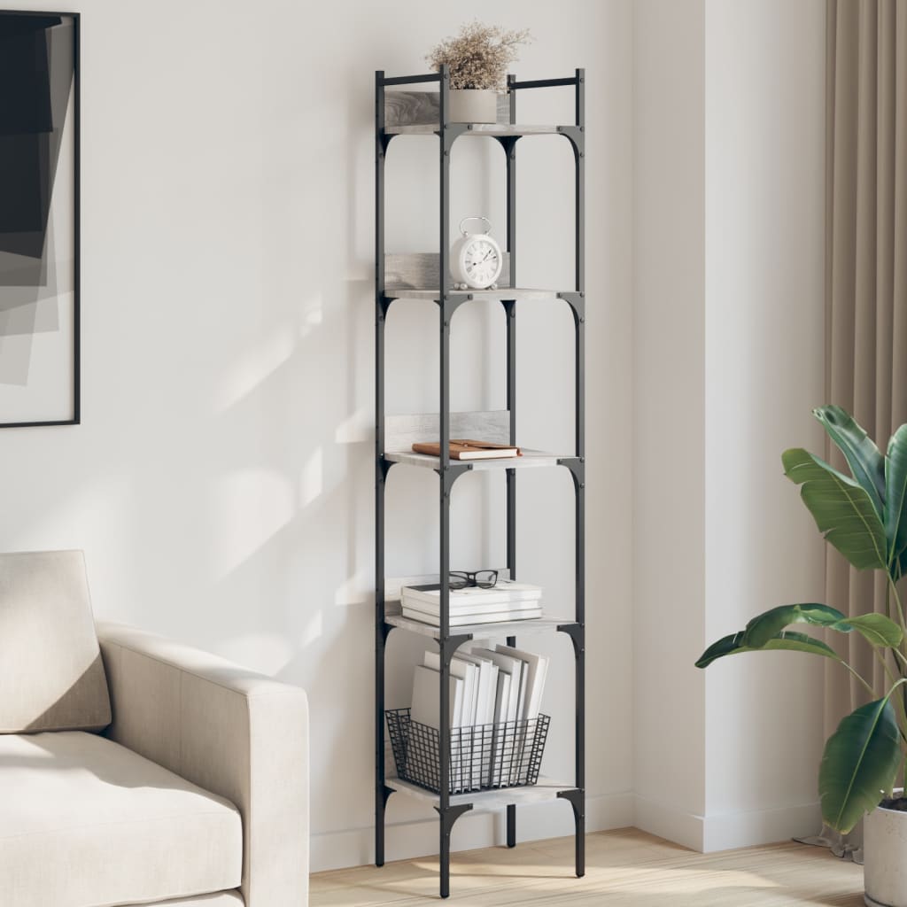 Bookcase 5 Shelves Grey Sonoma 35x30x174 cm Wood Material