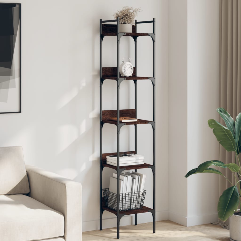 Bookcase 5 Shelves Brown Oak Look 35x30x174 cm