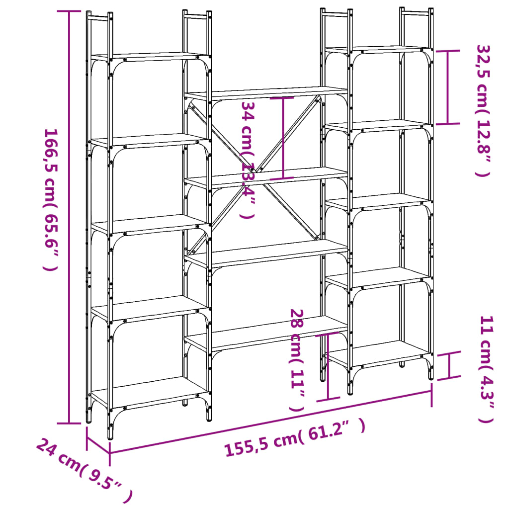 Bookcase Grey Sonoma 155.5x24x166.5 cm Wood Material