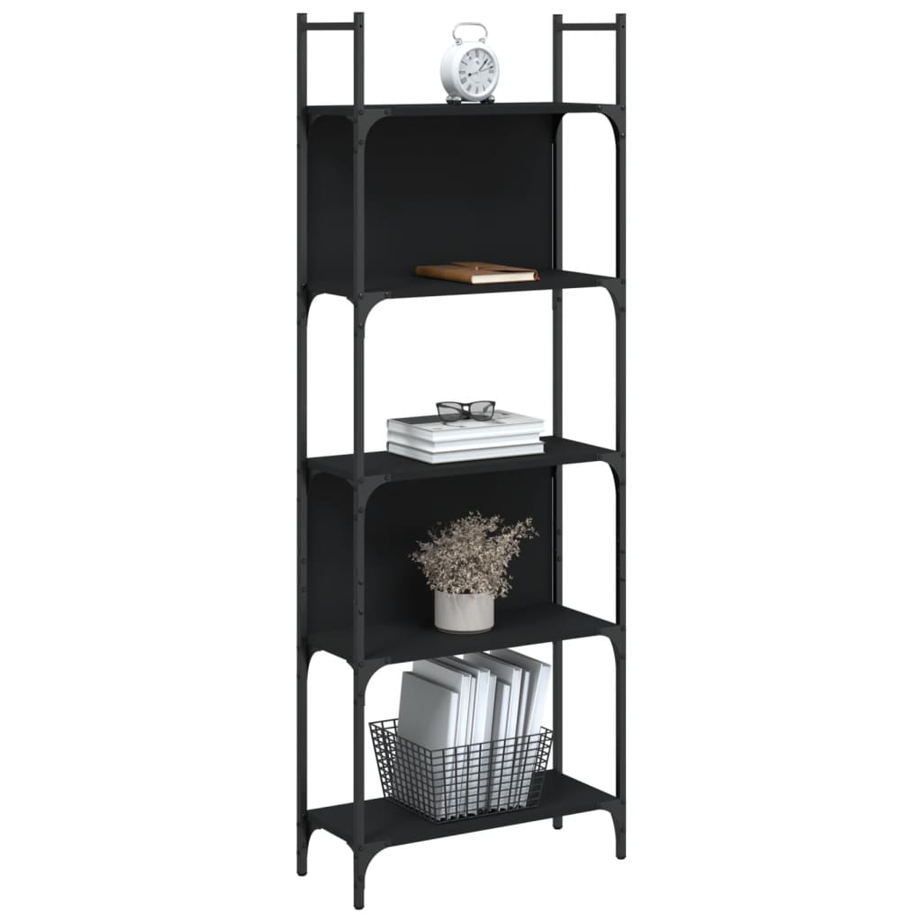 Bookcase 5 Shelves Black 60.5x24x166.5 cm Wood Material