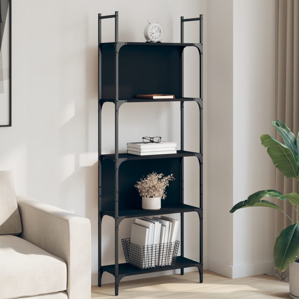 Bookcase 5 Shelves Black 60.5x24x166.5 cm Wood Material