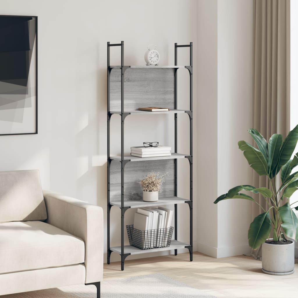 Bookcase 5 Shelves Grey Sonoma 60.5x24x166.5 cm Wood Material