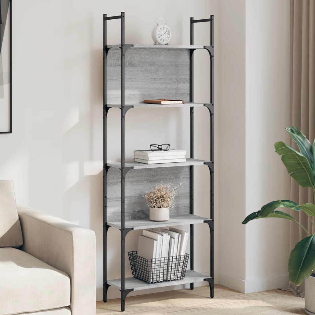 Bookcase 5 Shelves Grey Sonoma 60.5x24x166.5 cm Wood Material