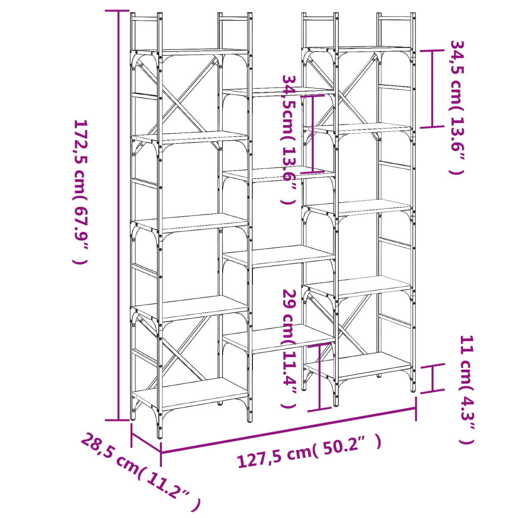 Bücherregal Sonoma-Eiche 127,5x28,5x172,5 cm Holzwerkstoff