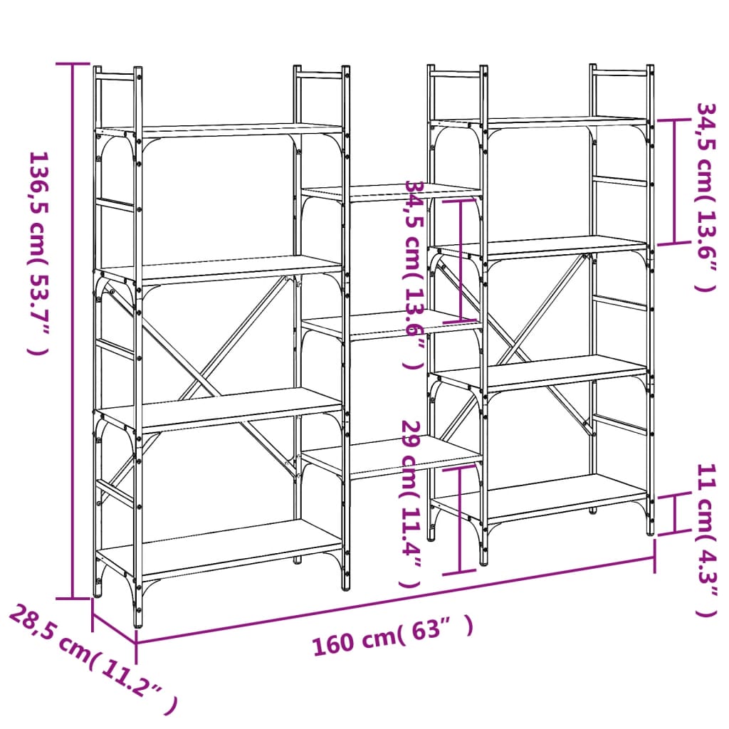 Bookshelf Black 160x28.5x136.5 cm Wood Material