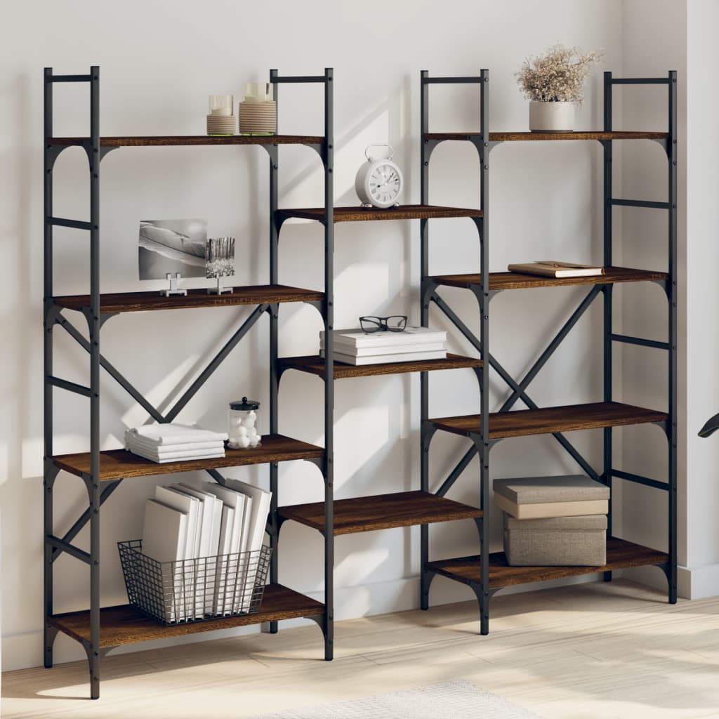 Bookshelf Brown Oak Look 160x28.5x136.5 cm Wood Material